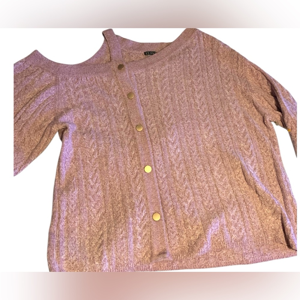 VENUS Pink Off-the-Shoulder Sweater Textured Knit - Picture 2 of 7
